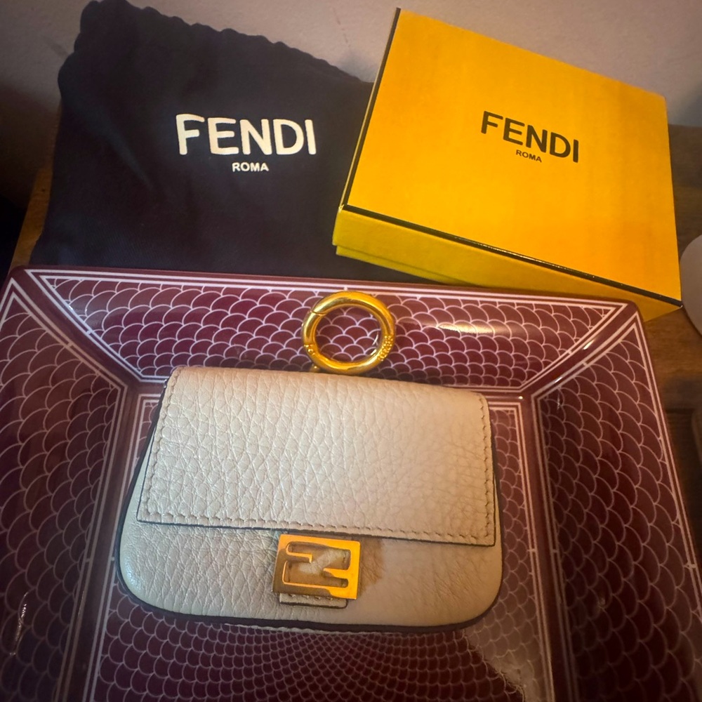 Fendi Cream Leather Micro Mini Bag with Gold Ring Accent